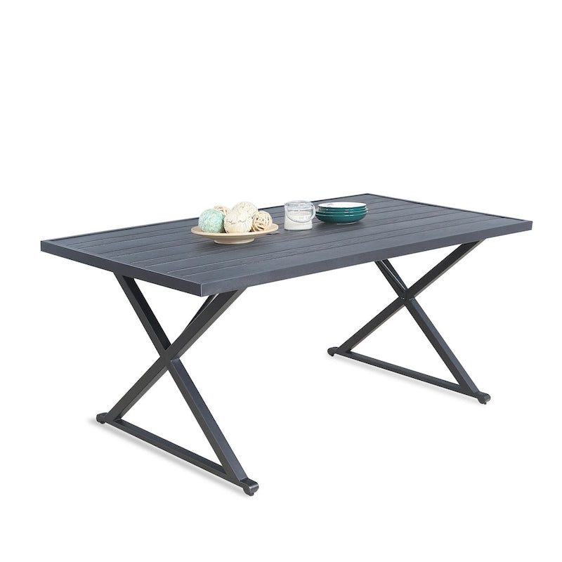 Patio Rectangle Dining Table with Umbrella Hole for Garden, Lawn, Deck