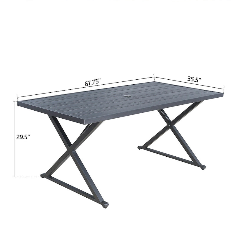Patio Rectangle Dining Table with Umbrella Hole for Garden, Lawn, Deck