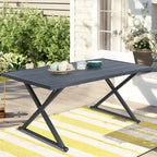 Patio Rectangle Dining Table with Umbrella Hole for Garden, Lawn, Deck