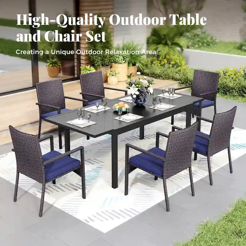 MAISON ARTS 7/9-piece Patio Dining Set, Expendable Rectangular Outdoor Dining Table with Rattan Chairs