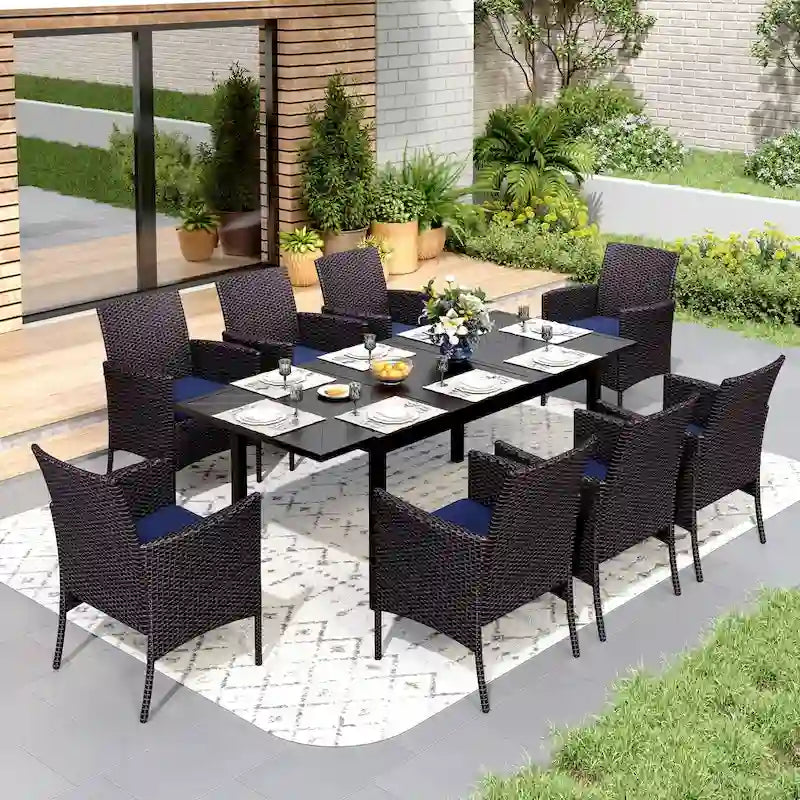 MAISON ARTS 7/9-piece Patio Dining Set, Expendable Rectangular Outdoor Dining Table with Rattan Chairs