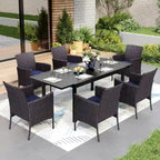 MAISON ARTS 7/9-piece Patio Dining Set, Expendable Rectangular Outdoor Dining Table with Rattan Chairs