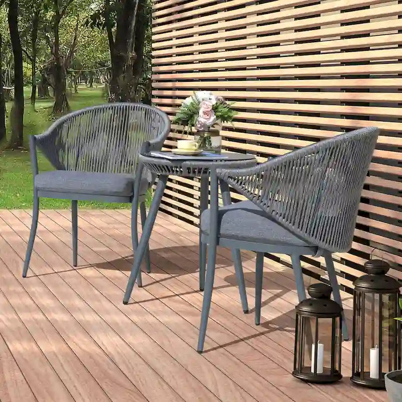 NUU GARDEN 3-Piece Aluminum Patio Furniture Bistro Set with Cushions