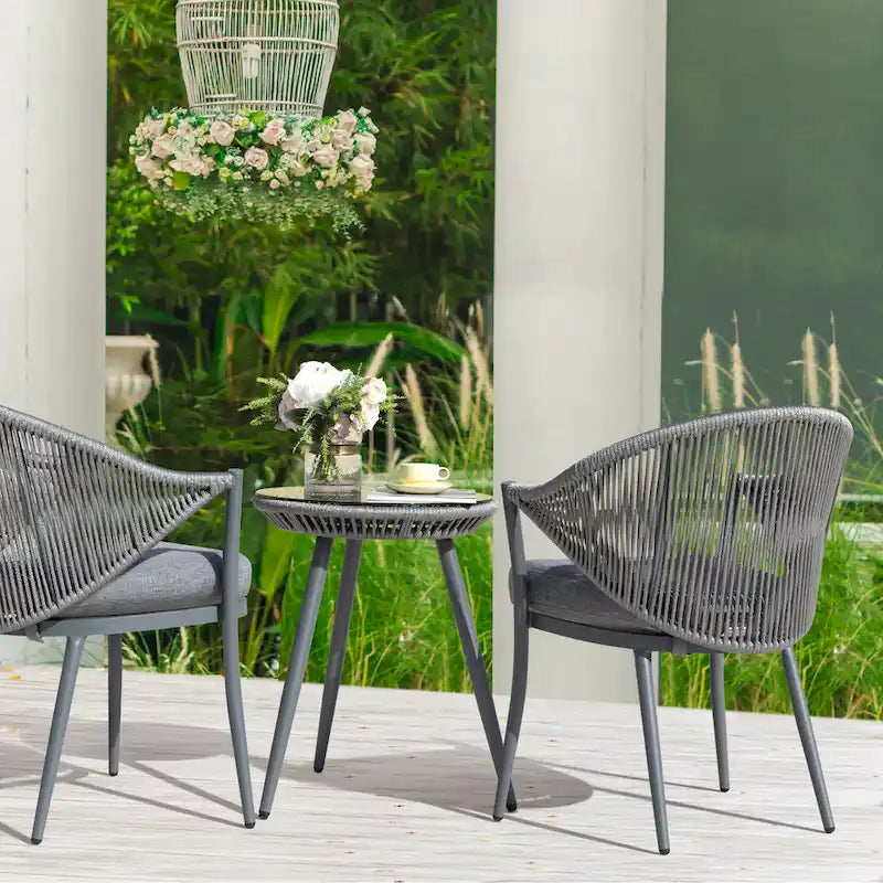NUU GARDEN 3-Piece Aluminum Patio Furniture Bistro Set with Cushions