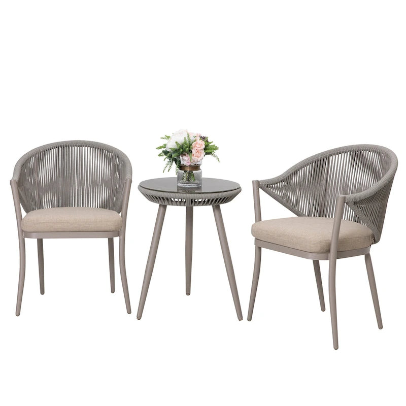 NUU GARDEN 3-Piece Aluminum Patio Furniture Bistro Set with Cushions