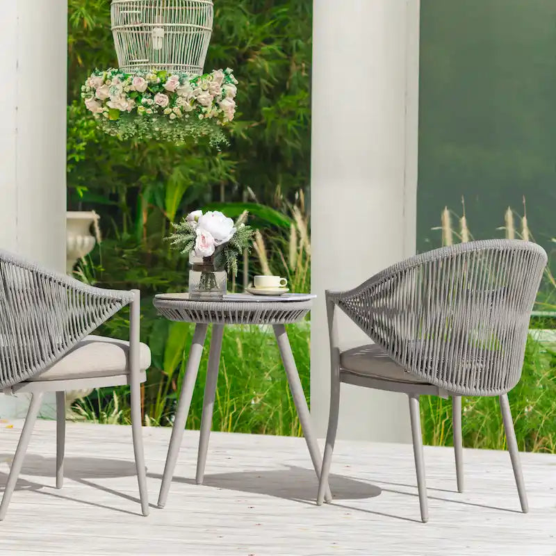 NUU GARDEN 3-Piece Aluminum Patio Furniture Bistro Set with Cushions
