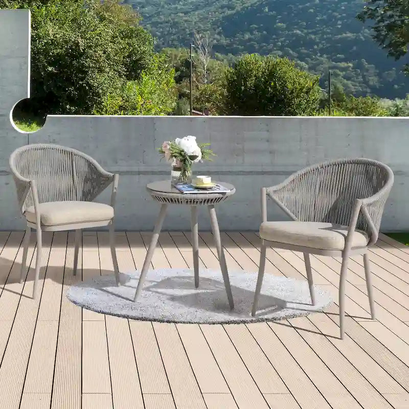 NUU GARDEN 3-Piece Aluminum Patio Furniture Bistro Set with Cushions