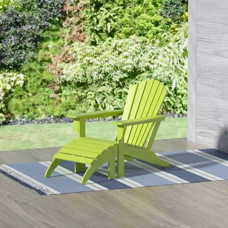 Polytrends Altura Classic Outdoor Eco-Friendly All Weather Adirondack Chair with Ottoman (2-Piece Set)