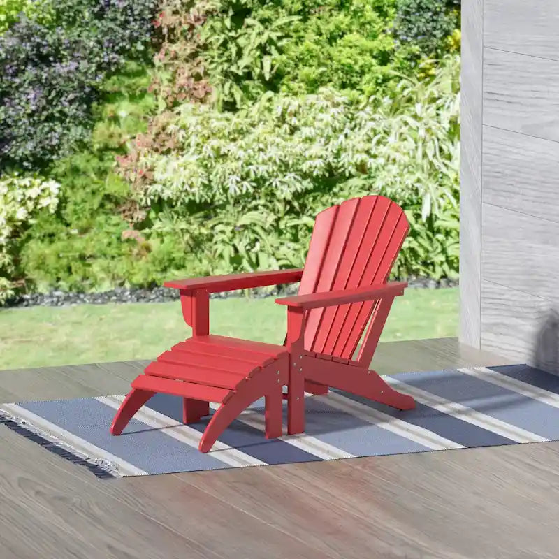 Polytrends Altura Classic Outdoor Eco-Friendly All Weather Adirondack Chair with Ottoman (2-Piece Set)