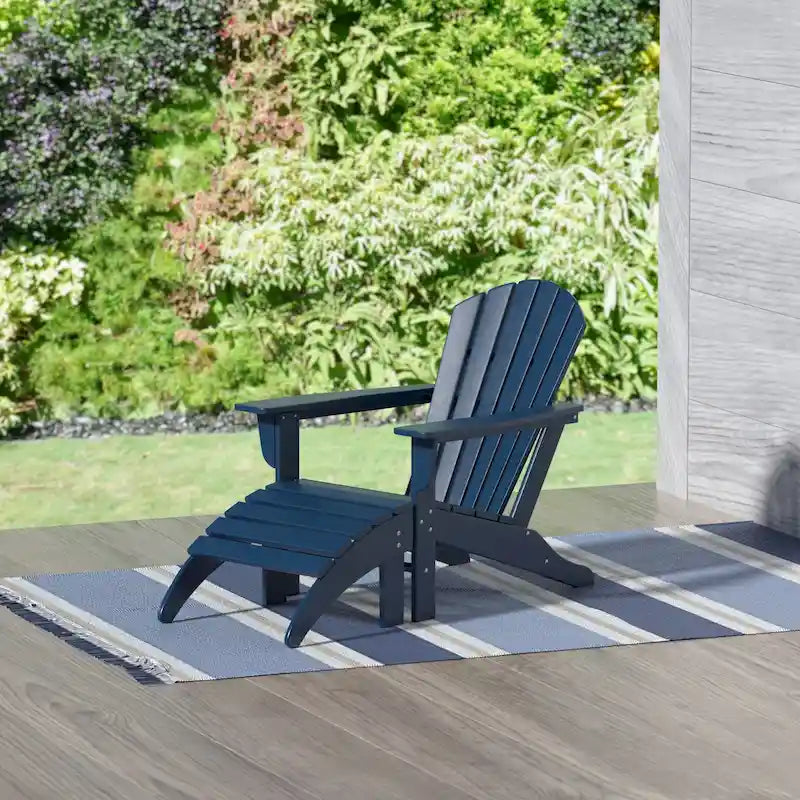 Polytrends Altura Classic Outdoor Eco-Friendly All Weather Adirondack Chair with Ottoman (2-Piece Set)