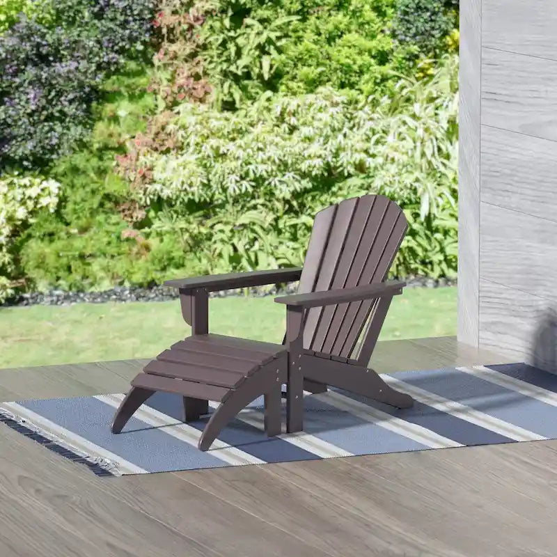 Polytrends Altura Classic Outdoor Eco-Friendly All Weather Adirondack Chair with Ottoman (2-Piece Set)
