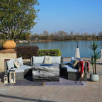 9-piece Halfmoon Patio Sectional Sofa Set with Fire Pit Table