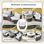 9-piece Halfmoon Patio Sectional Sofa Set with Fire Pit Table