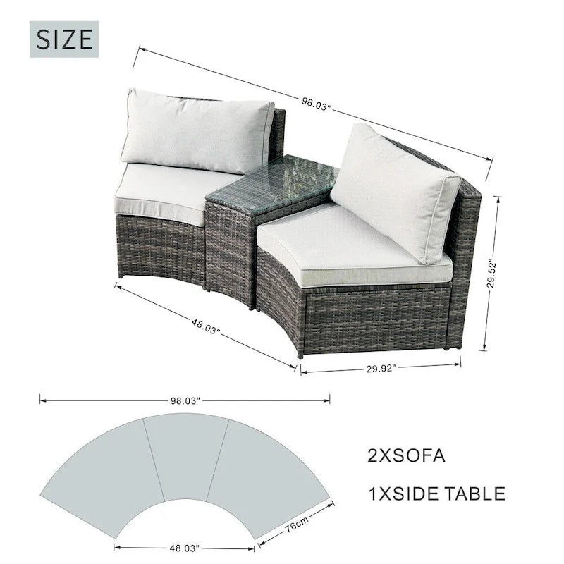 9-piece Halfmoon Patio Sectional Sofa Set with Fire Pit Table