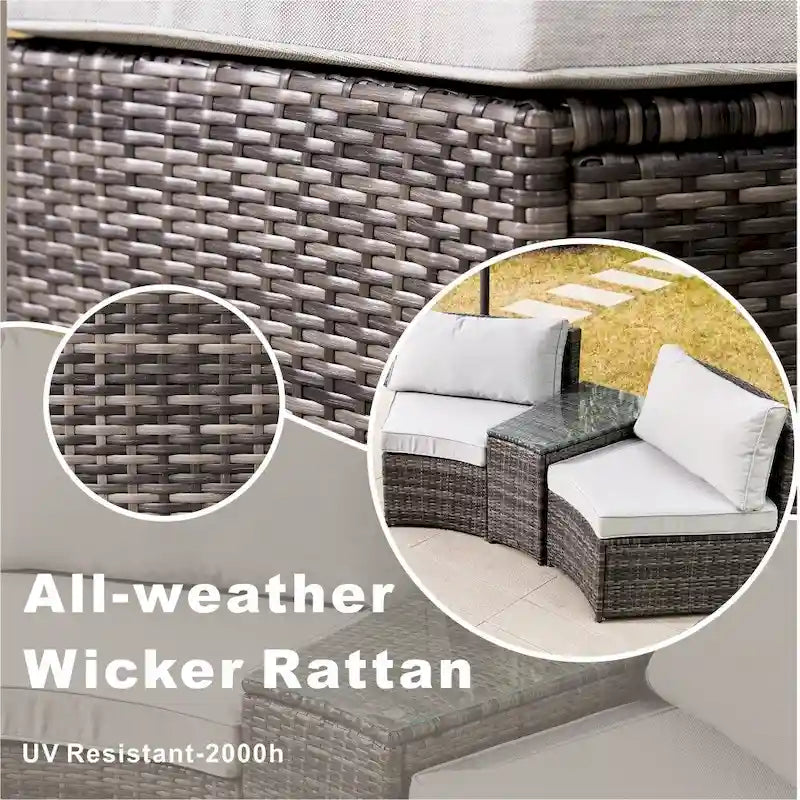 9-piece Halfmoon Patio Sectional Sofa Set with Fire Pit Table