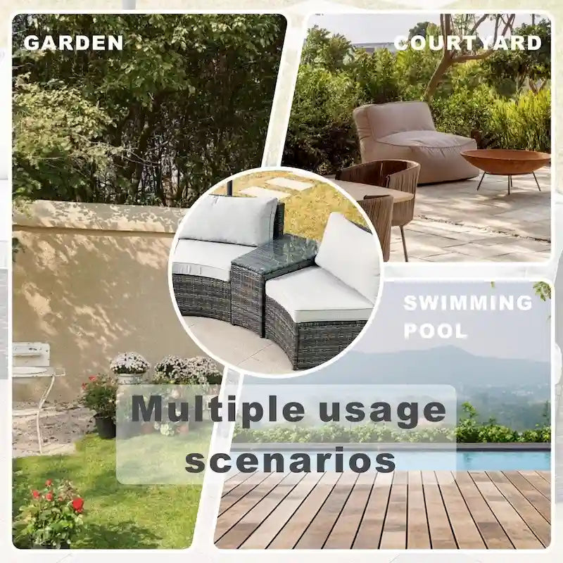 9-piece Halfmoon Patio Sectional Sofa Set with Fire Pit Table