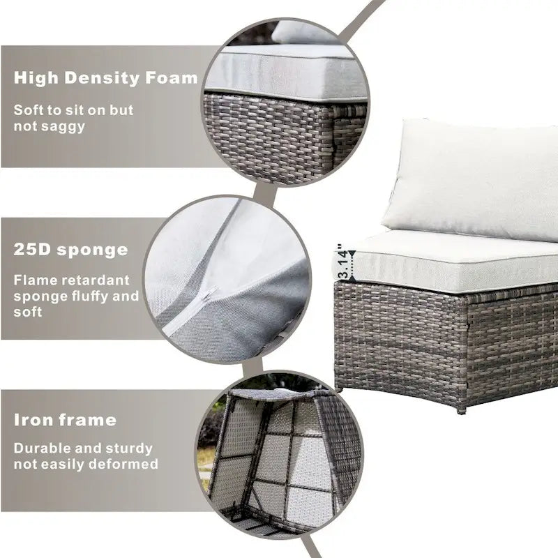 9-piece Halfmoon Patio Sectional Sofa Set with Fire Pit Table
