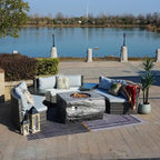 9-piece Halfmoon Patio Sectional Sofa Set with Fire Pit Table