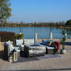 9-piece Halfmoon Patio Sectional Sofa Set with Fire Pit Table