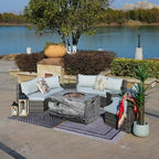 9-piece Halfmoon Patio Sectional Sofa Set with Fire Pit Table