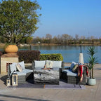 9-piece Halfmoon Patio Sectional Sofa Set with Fire Pit Table