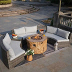 9-piece Halfmoon Patio Sectional Sofa Set with Fire Pit Table