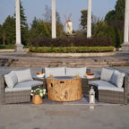 9-piece Halfmoon Patio Sectional Sofa Set with Fire Pit Table