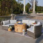 9-piece Halfmoon Patio Sectional Sofa Set with Fire Pit Table