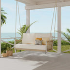 1-Piece Woven Rope Outdoor Swing Sofa with Soft Cushions Seating 2 for Patio, Courtyard and Balcony