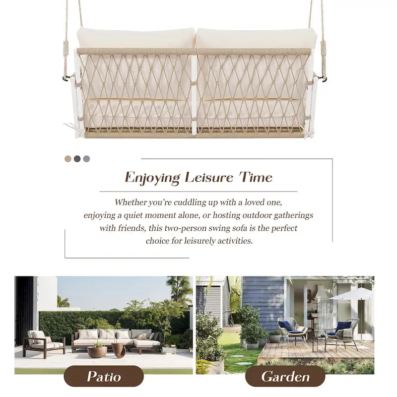 1-Piece Woven Rope Outdoor Swing Sofa with Soft Cushions Seating 2 for Patio, Courtyard and Balcony