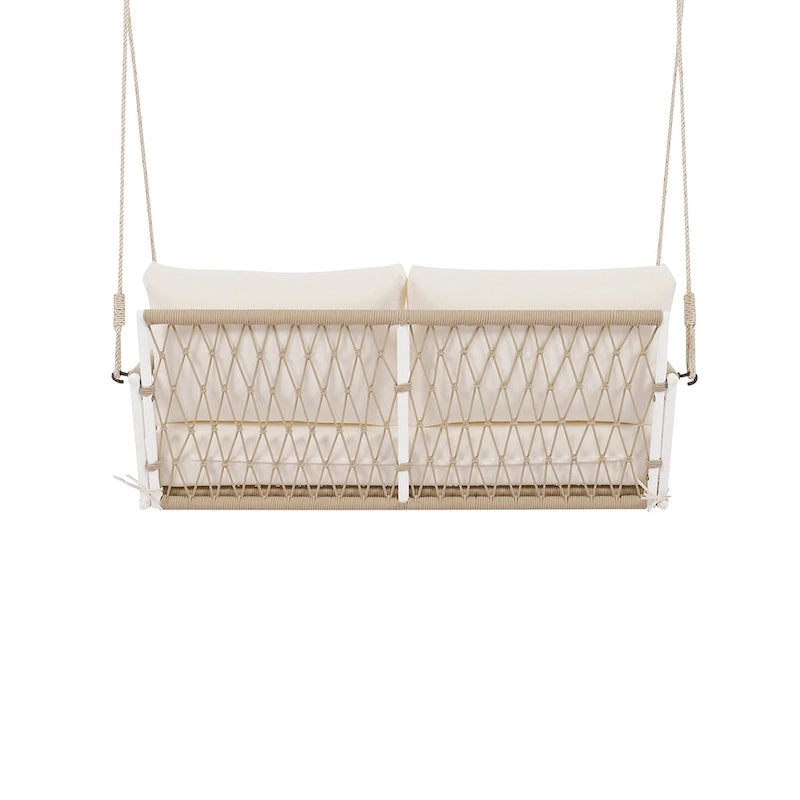 1-Piece Woven Rope Outdoor Swing Sofa with Soft Cushions Seating 2 for Patio, Courtyard and Balcony