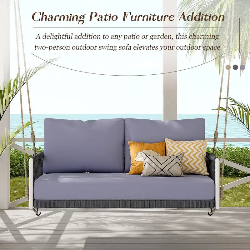 1-Piece Woven Rope Outdoor Swing Sofa with Soft Cushions Seating 2 for Patio, Courtyard and Balcony