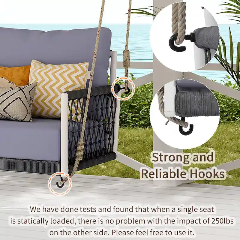 1-Piece Woven Rope Outdoor Swing Sofa with Soft Cushions Seating 2 for Patio, Courtyard and Balcony