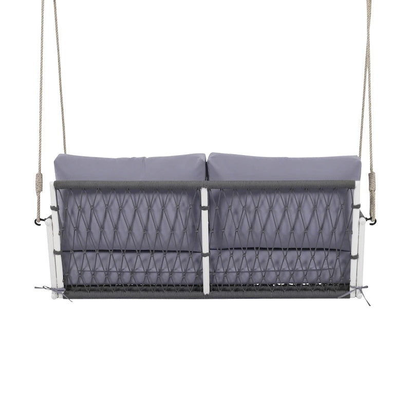 1-Piece Woven Rope Outdoor Swing Sofa with Soft Cushions Seating 2 for Patio, Courtyard and Balcony