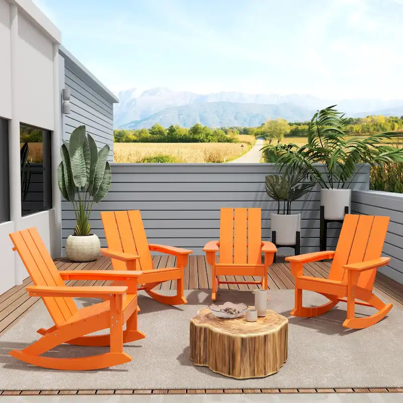 Polytrends Shoreside Modern Eco-Friendly All Weather Poly Adirondack Rocking Chairs (Set of 4)