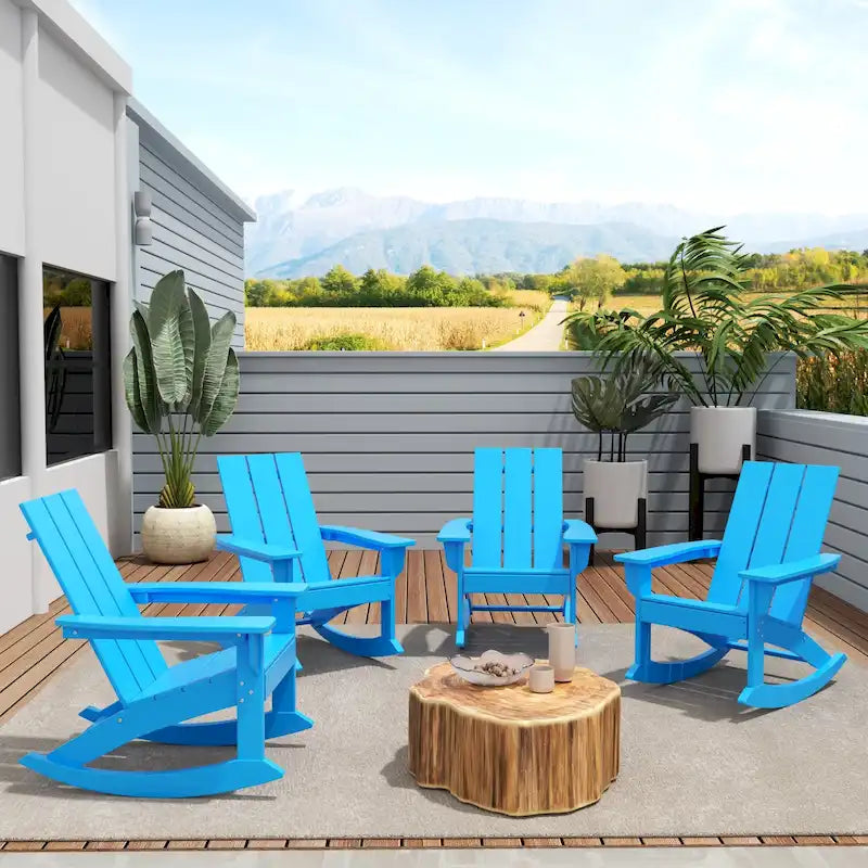 Polytrends Shoreside Modern Eco-Friendly All Weather Poly Adirondack Rocking Chairs (Set of 4)
