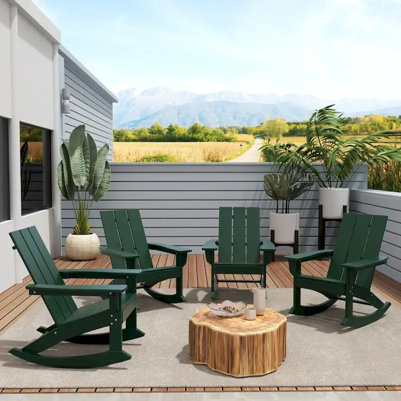 Polytrends Shoreside Modern Eco-Friendly All Weather Poly Adirondack Rocking Chairs (Set of 4)