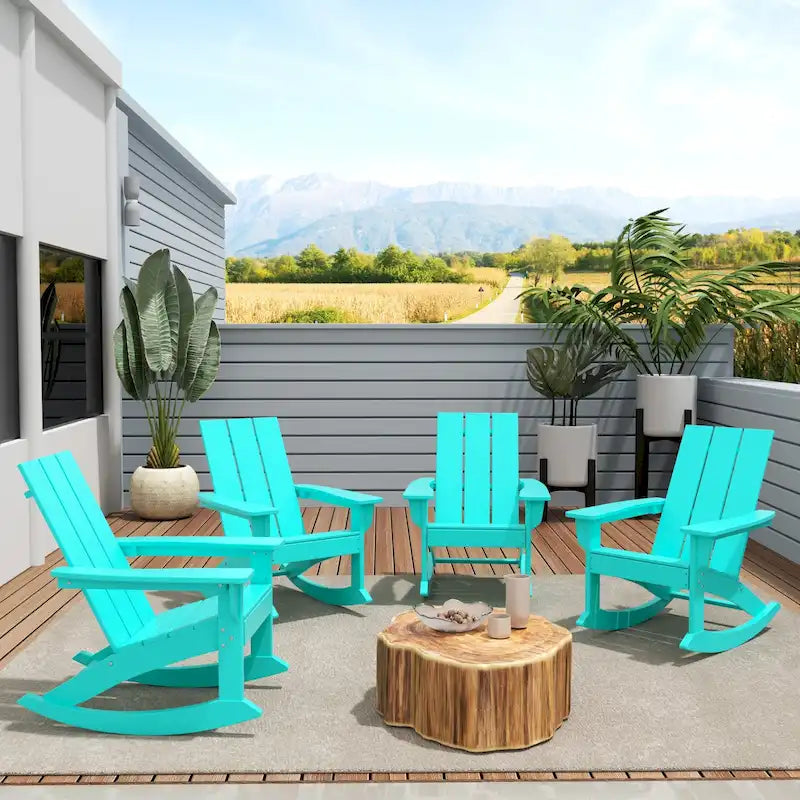 Polytrends Shoreside Modern Eco-Friendly All Weather Poly Adirondack Rocking Chairs (Set of 4)