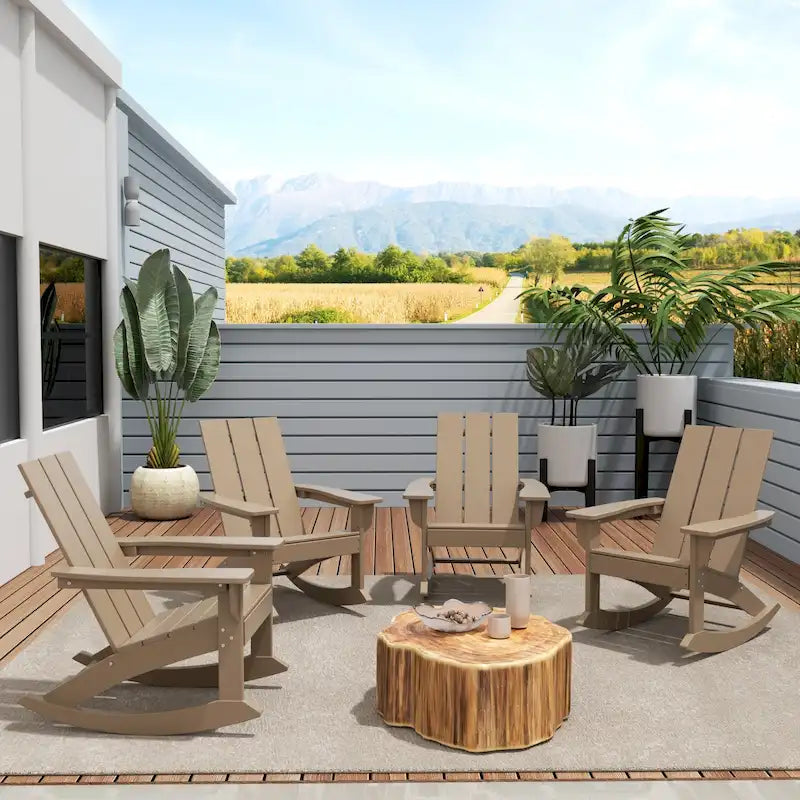 Polytrends Shoreside Modern Eco-Friendly All Weather Poly Adirondack Rocking Chairs (Set of 4)