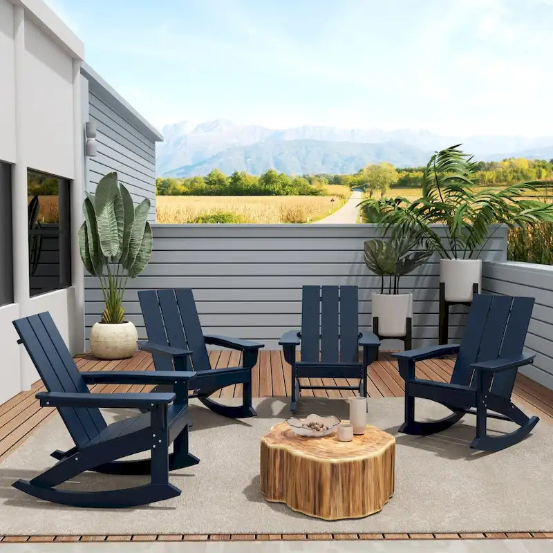 Polytrends Shoreside Modern Eco-Friendly All Weather Poly Adirondack Rocking Chairs (Set of 4)