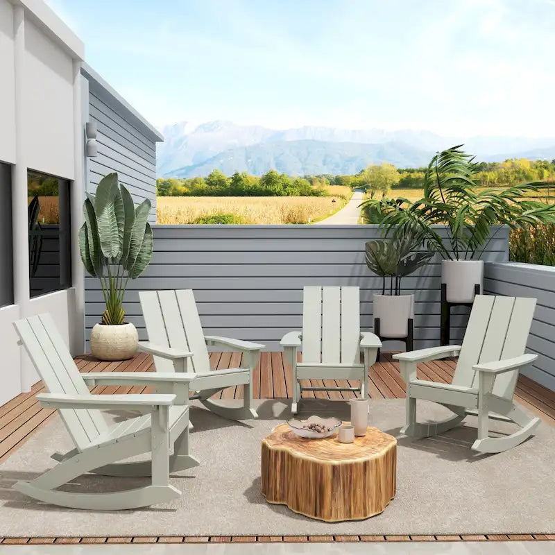 Polytrends Shoreside Modern Eco-Friendly All Weather Poly Adirondack Rocking Chairs (Set of 4)