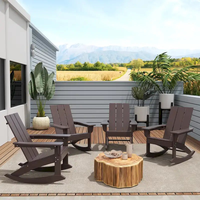 Polytrends Shoreside Modern Eco-Friendly All Weather Poly Adirondack Rocking Chairs (Set of 4)