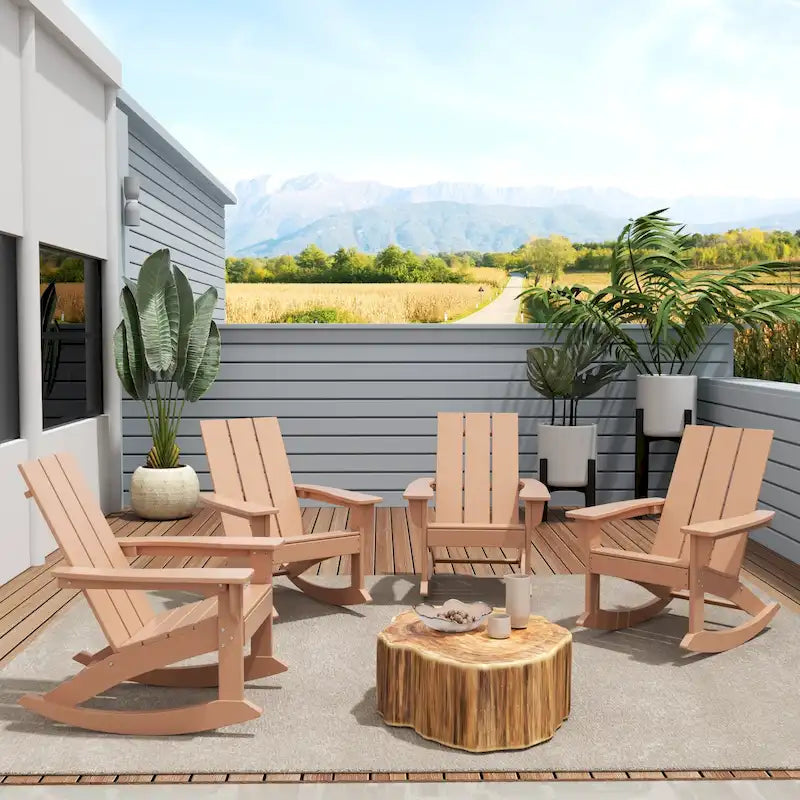 Polytrends Shoreside Modern Eco-Friendly All Weather Poly Adirondack Rocking Chairs (Set of 4)