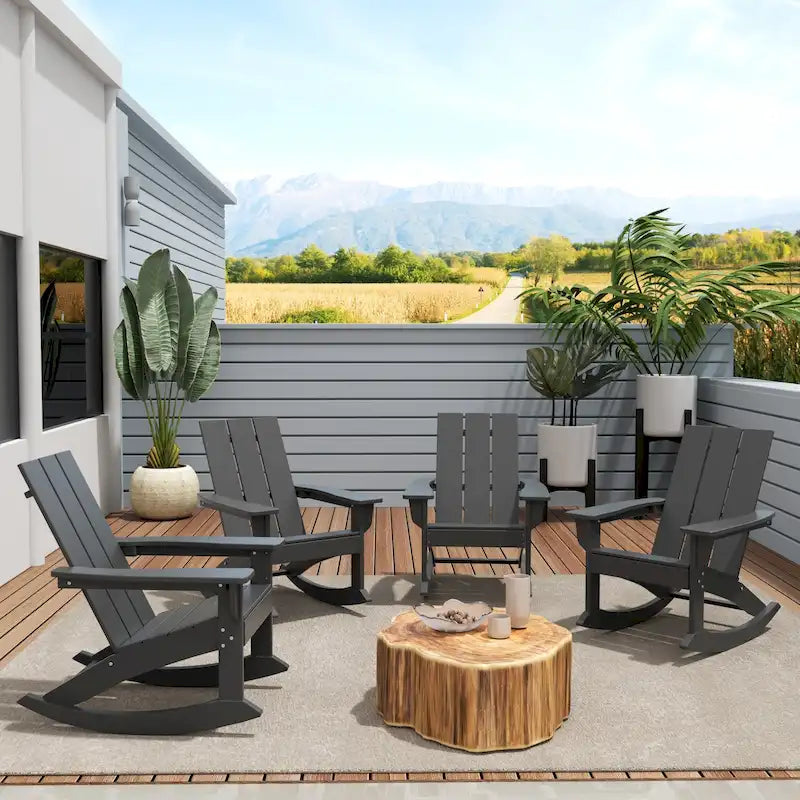 Polytrends Shoreside Modern Eco-Friendly All Weather Poly Adirondack Rocking Chairs (Set of 4)