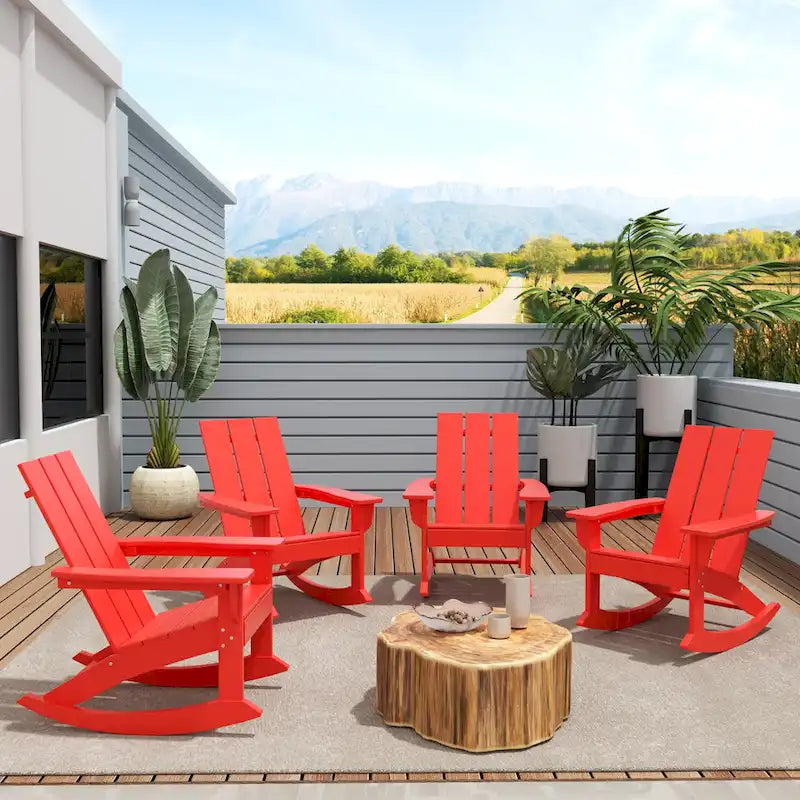Polytrends Shoreside Modern Eco-Friendly All Weather Poly Adirondack Rocking Chairs (Set of 4)