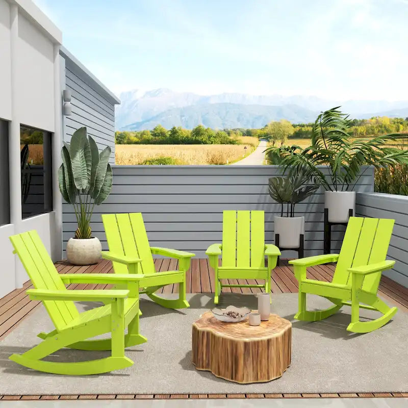 Polytrends Shoreside Modern Eco-Friendly All Weather Poly Adirondack Rocking Chairs (Set of 4)