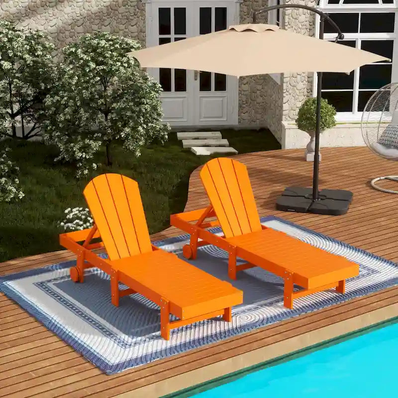 Polytrends Laguna Hdpe All Weather Outdoor Patio Pool Reclining Armless Chaise Lounge With Wheels (Set Of 2)