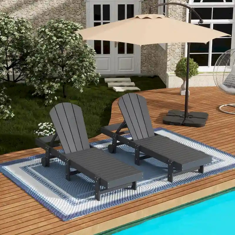 Polytrends Laguna Hdpe All Weather Outdoor Patio Pool Reclining Armless Chaise Lounge With Wheels (Set Of 2)