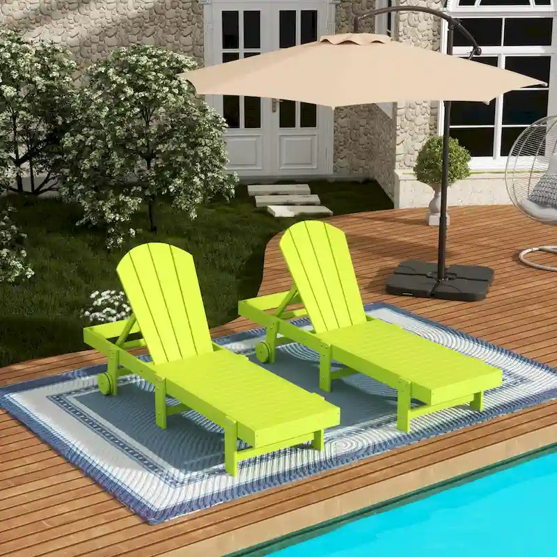 Polytrends Laguna Hdpe All Weather Outdoor Patio Pool Reclining Armless Chaise Lounge With Wheels (Set Of 2)