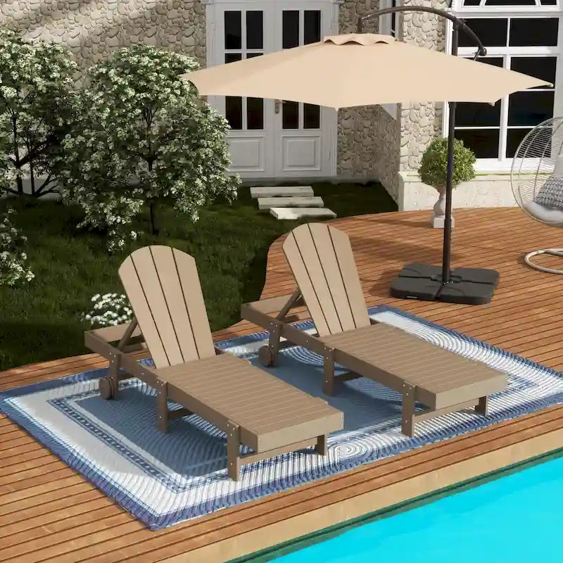 Polytrends Laguna Hdpe All Weather Outdoor Patio Pool Reclining Armless Chaise Lounge With Wheels (Set Of 2)